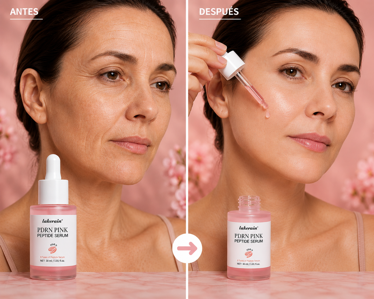 Antes y después de usar el sérum PDRN Pink Peptide de Lakerain
